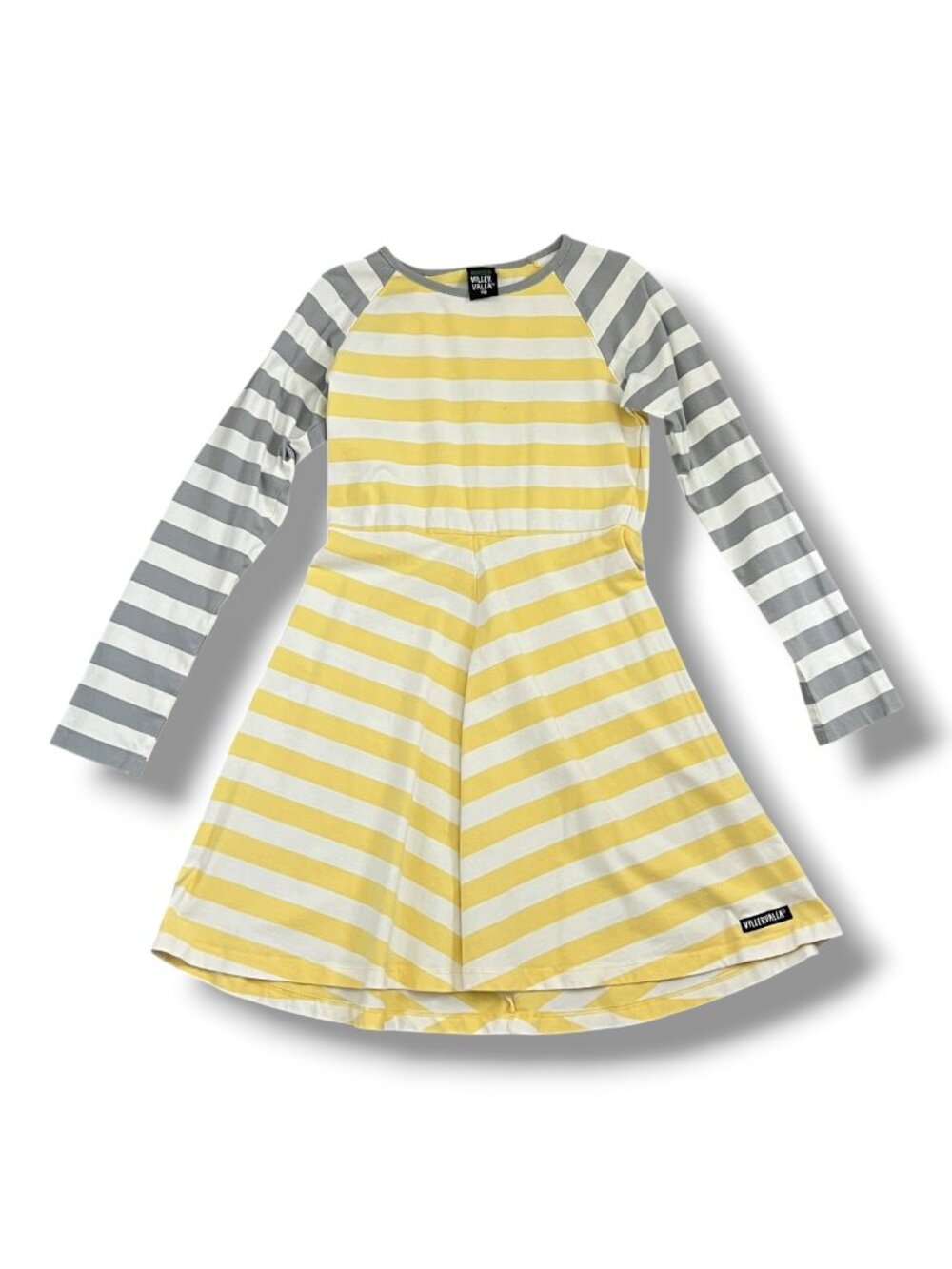 Villervalla Yellow Grey Striped Long Sleeve Organic Cotton Twirl Dress 10Y 140cm